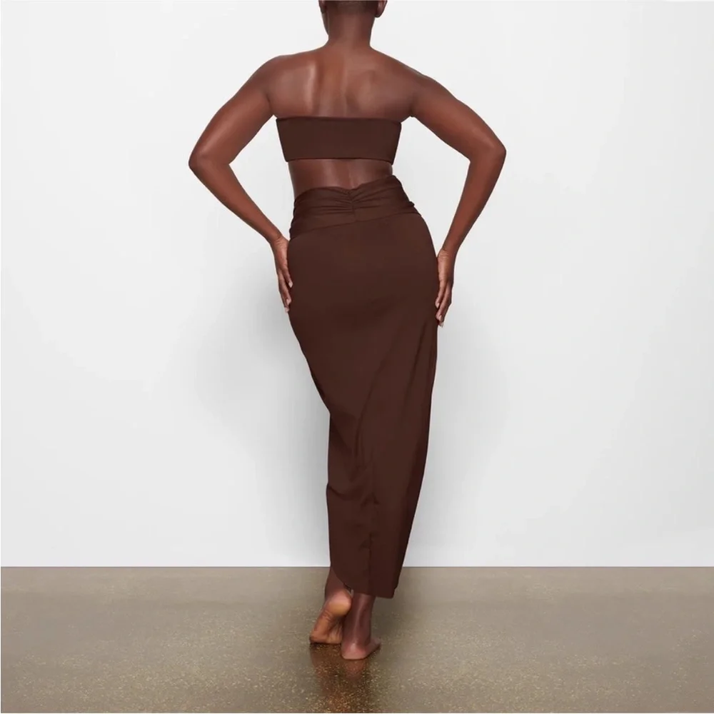 SKIMS Brown Twist-Side Sarong Swim Coverup